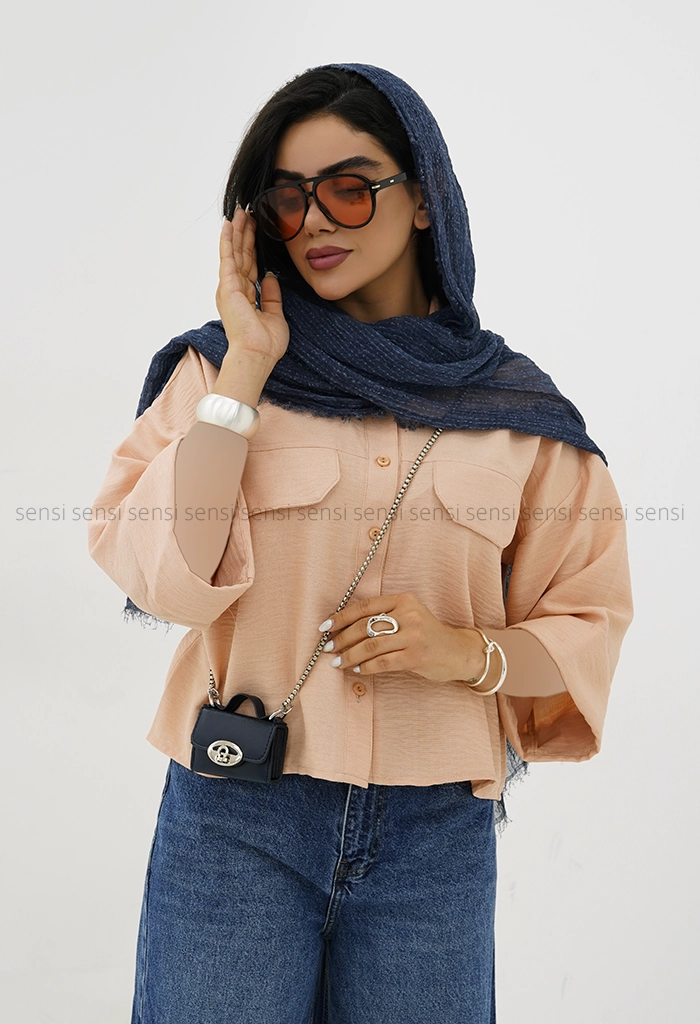 شومیز زنانه لینن شانتون آستین پاکتی کد1006085